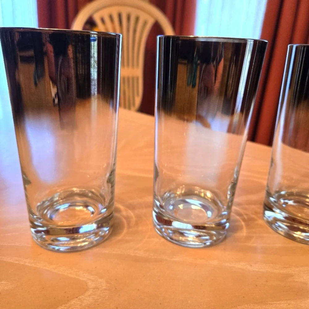 4 Vintage Tumbler Bar Glasses, Bronze/Gold Shading